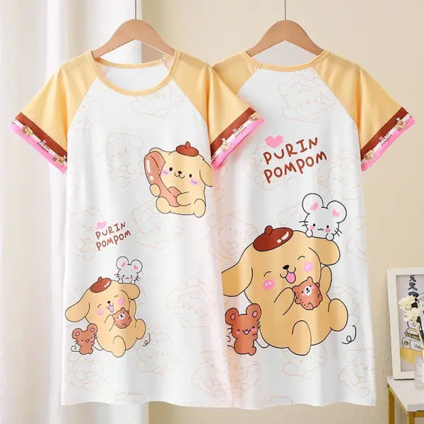 Anime Sanrio Cinnamoroll Children’s Pajamas Kawaii Nightgown Cute Nightdress Short-sleeve Sleepwear Dress Girl Gift