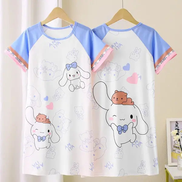 Anime Sanrio Cinnamoroll Children’s Pajamas Kawaii Nightgown Cute Nightdress Short-sleeve Sleepwear Dress Girl Gift