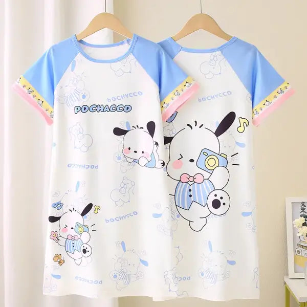 Anime Sanrio Cinnamoroll Children’s Pajamas Kawaii Nightgown Cute Nightdress Short-sleeve Sleepwear Dress Girl Gift