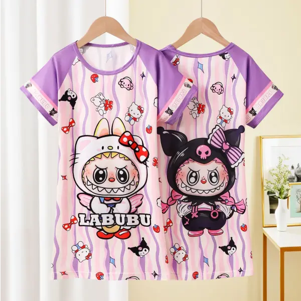 Anime Sanrio Cinnamoroll Children’s Pajamas Kawaii Nightgown Cute Nightdress Short-sleeve Sleepwear Dress Girl Gift