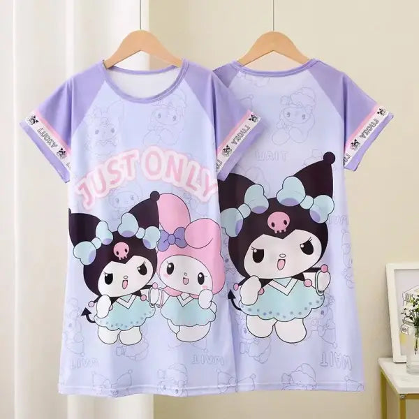 Anime Sanrio Cinnamoroll Children’s Pajamas Kawaii Nightgown Cute Nightdress Short-sleeve Sleepwear Dress Girl Gift