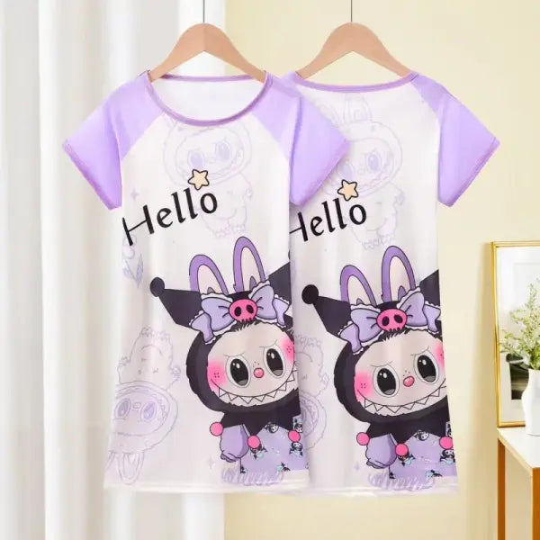 Anime Sanrio Cinnamoroll Children’s Pajamas Kawaii Nightgown Cute Nightdress Short-sleeve Sleepwear Dress Girl Gift