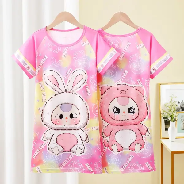 Anime Sanrio Cinnamoroll Children’s Pajamas Kawaii Nightgown Cute Nightdress Short-sleeve Sleepwear Dress Girl Gift
