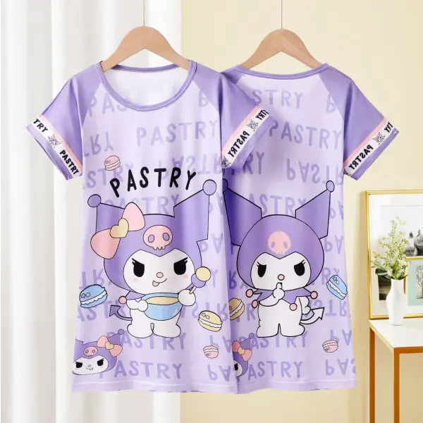 Anime Sanrio Cinnamoroll Children’s Pajamas Kawaii Nightgown Cute Nightdress Short-sleeve Sleepwear Dress Girl Gift