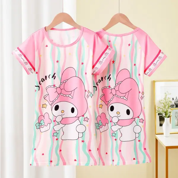 Anime Sanrio Cinnamoroll Children’s Pajamas Kawaii Nightgown Cute Nightdress Short-sleeve Sleepwear Dress Girl Gift