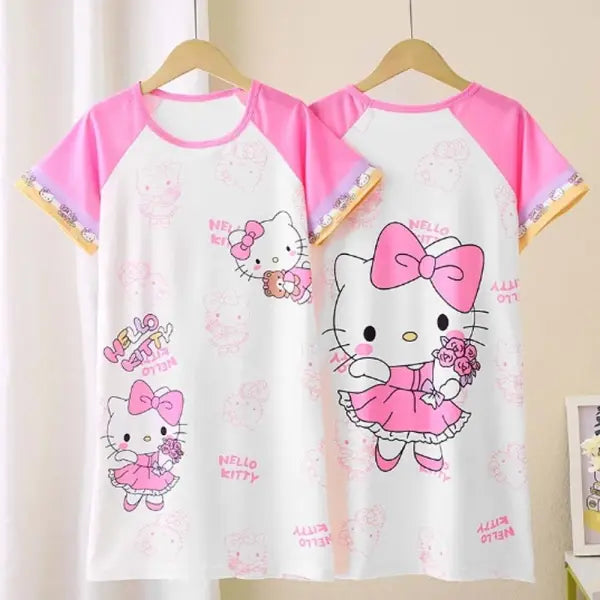 Anime Sanrio Cinnamoroll Children’s Pajamas Kawaii Nightgown Cute Nightdress Short-sleeve Sleepwear Dress Girl Gift