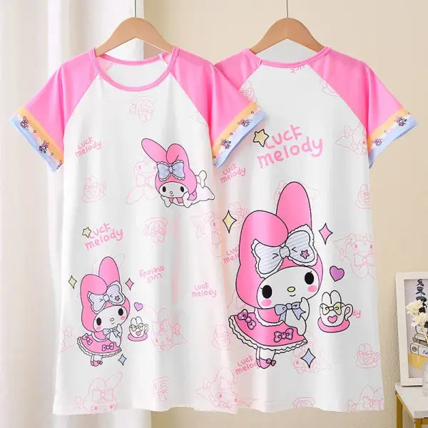 Anime Sanrio Cinnamoroll Children’s Pajamas Kawaii Nightgown Cute Nightdress Short-sleeve Sleepwear Dress Girl Gift