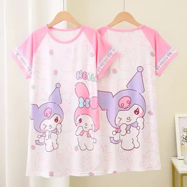 Anime Sanrio Cinnamoroll Children’s Pajamas Kawaii Nightgown Cute Nightdress Short-sleeve Sleepwear Dress Girl Gift