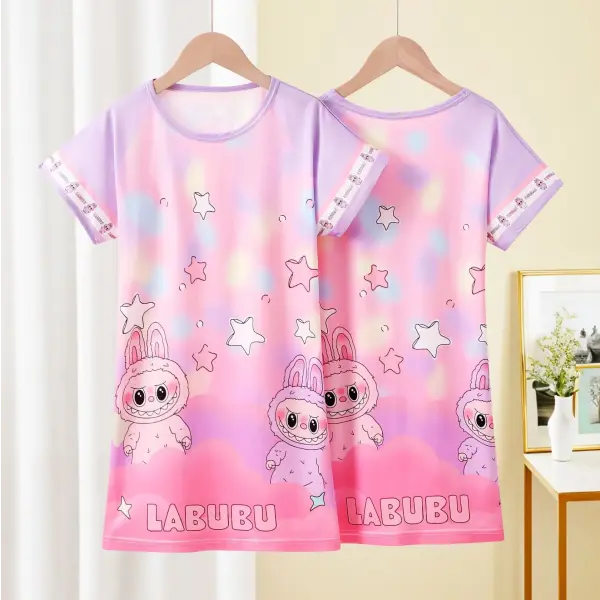 Anime Sanrio Cinnamoroll Children’s Pajamas Kawaii Nightgown Cute Nightdress Short-sleeve Sleepwear Dress Girl Gift