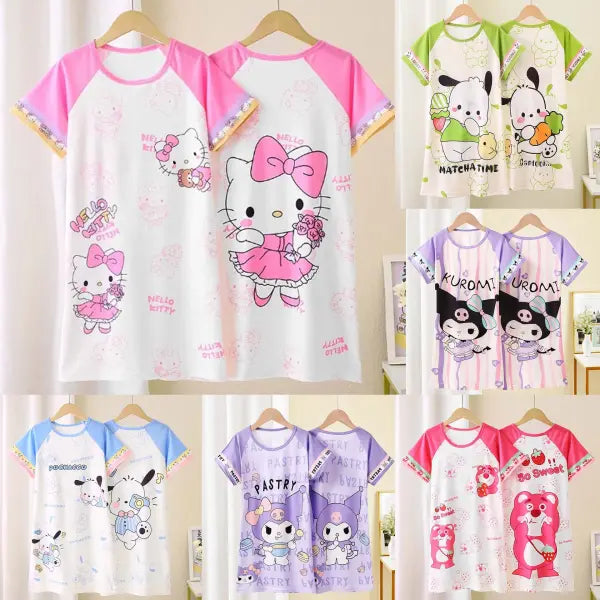 Anime Sanrio Cinnamoroll Children’s Pajamas Kawaii Nightgown Cute Nightdress Short-sleeve Sleepwear Dress Girl Gift