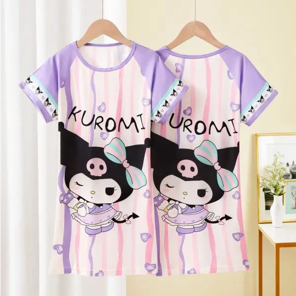 Anime Sanrio Cinnamoroll Children’s Pajamas Kawaii Nightgown Cute Nightdress Short-sleeve Sleepwear Dress Girl Gift