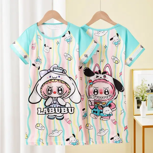 Anime Sanrio Cinnamoroll Children’s Pajamas Kawaii Nightgown Cute Nightdress Short-sleeve Sleepwear Dress Girl Gift