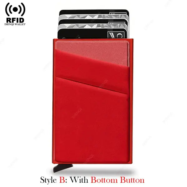 Protection Aluminum Metal Card Holder Minimalist Wallet - Red B