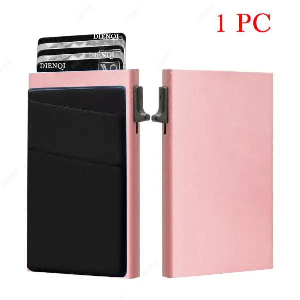 Protection Aluminum Metal Card Holder Minimalist Wallet - Rose Red