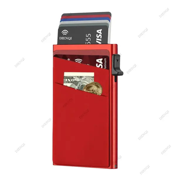 Protection Aluminum Metal Card Holder Minimalist Wallet - Red