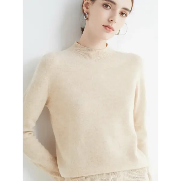 Women’s Mock-Neck Sweater – Soft Basic Knit Autumn Winter Pullover - Beige / One Size