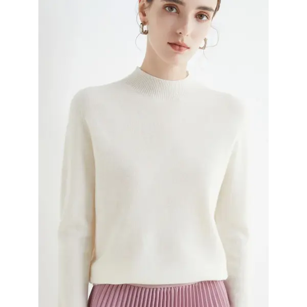Women’s Mock-Neck Sweater – Soft Basic Knit Autumn Winter Pullover - WHITE / One Size