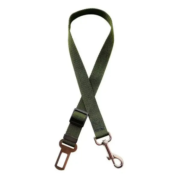 Army green adjustable dog seat belt for safe car travel