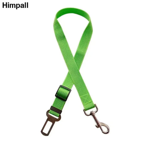 Bright green adjustable dog seat belt with metal clip for safe car travel in Army Green product