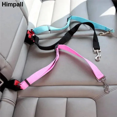 Adjustable dog seat belt in pink and turquoise for safe travel with Army Green product