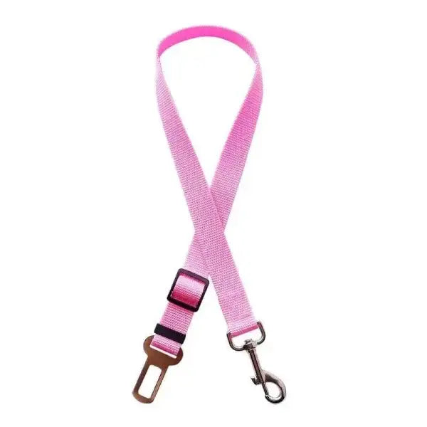 Army green adjustable dog seat belt with pink clips for safe car travel