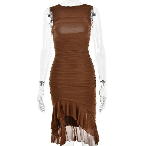 Summer Dress – Slim Sleeveless Style for Casual Summer Fashion - Brown / L
