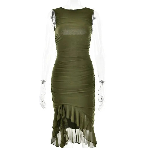 Summer Dress – Slim Sleeveless Style for Casual Summer Fashion - Army Green / L