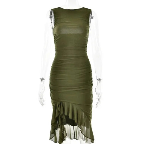 Summer Dress – Slim Sleeveless Style for Casual Summer Fashion - Army Green / L