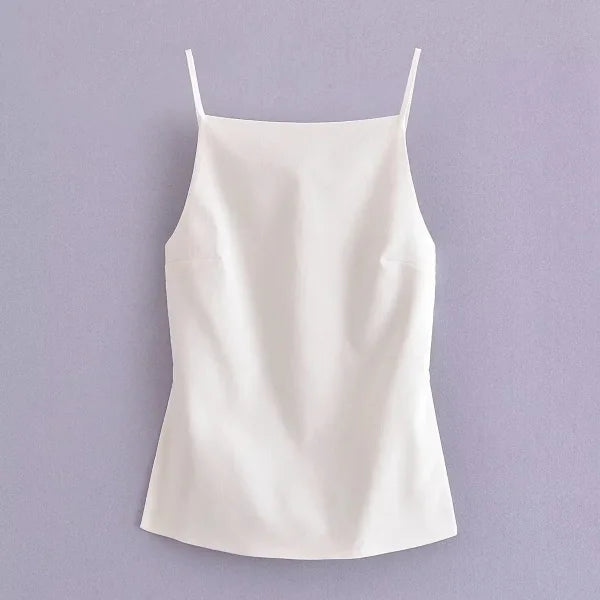 ASDS Sleeveless Black & White Crop Top – Backless Sexy Tank for Women - L / WHITE
