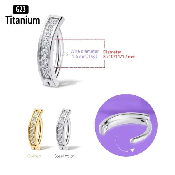 ASTM F136 Titanium Piercing 14G Belly Button Ring Reverse Curved Navel 10/12mm Bar Length Barbell Body Piercing Jewelry