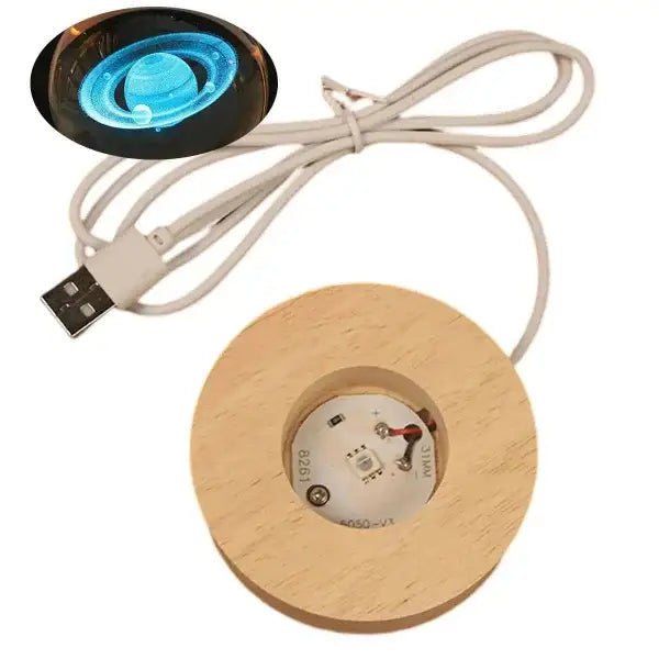 Astronomy crystal lights glowing planetary galaxy ball with wooden LED base and USB