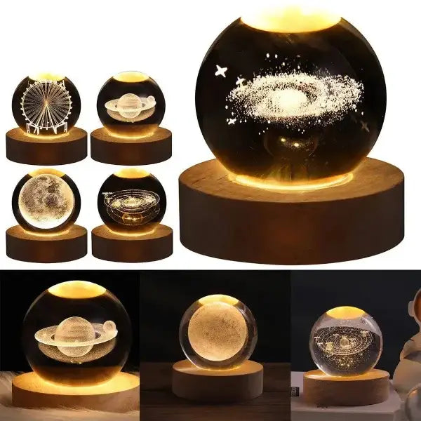 Glowing planetary galaxy crystal ball night light with astronomy crystal lights