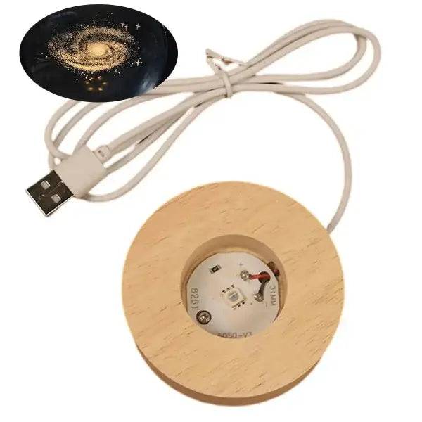 Glowing planetary galaxy wooden USB coaster for astronomy crystal lights