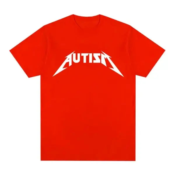 Autism Metal Rock Meme T-Shirt – Unisex Oversized Hip Hop Summer Short Sleeve Top - Red / XXL