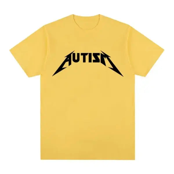 Autism Metal Rock Meme T-Shirt – Unisex Oversized Hip Hop Summer Short Sleeve Top - Yellow / L