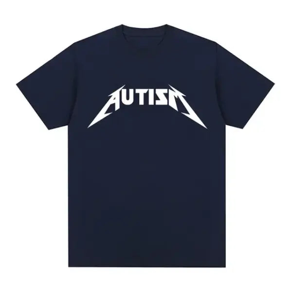 Autism Metal Rock Meme T-Shirt – Unisex Oversized Hip Hop Summer Short Sleeve Top - Navy blue / XXL