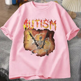 Autistic Funny Skeleton T-Shirt – Unisex Autism Meme Graphic Harajuku Vintage Streetwear Tee - BJ3376-Pink / M