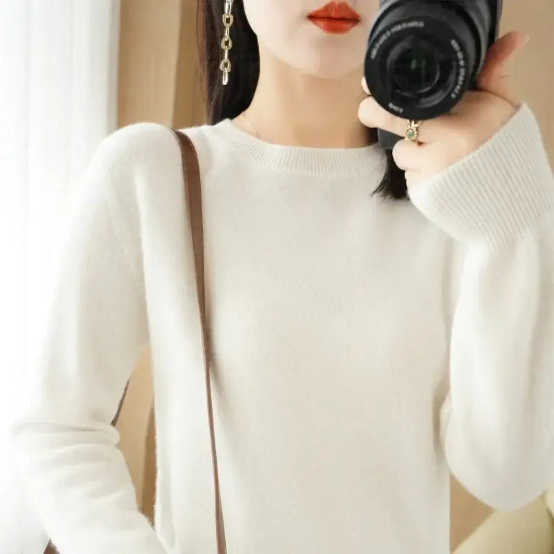 Autumn And Winter Cashmere Sweater Women’s Crew Neck Pullover Casual Knitted Top Women’s Short Undercoat Fashion 18