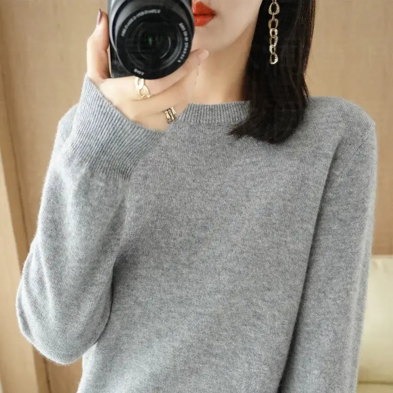 Autumn And Winter Cashmere Sweater Women’s Crew Neck Pullover Casual Knitted Top Women’s Short Undercoat Fashion 18