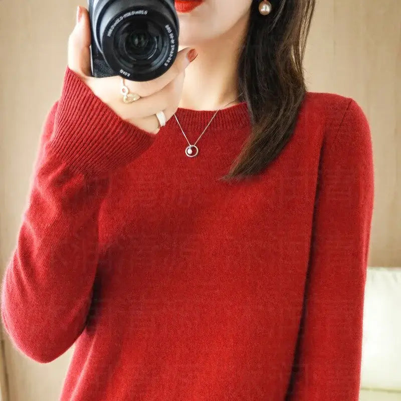Autumn And Winter Cashmere Sweater Women’s Crew Neck Pullover Casual Knitted Top Women’s Short Undercoat Fashion 18