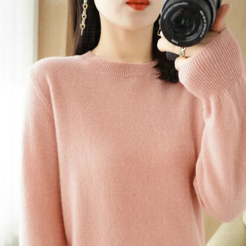 Autumn And Winter Cashmere Sweater Women’s Crew Neck Pullover Casual Knitted Top Women’s Short Undercoat Fashion 18