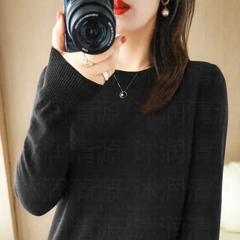 Autumn And Winter Cashmere Sweater Women’s Crew Neck Pullover Casual Knitted Top Women’s Short Undercoat Fashion 18