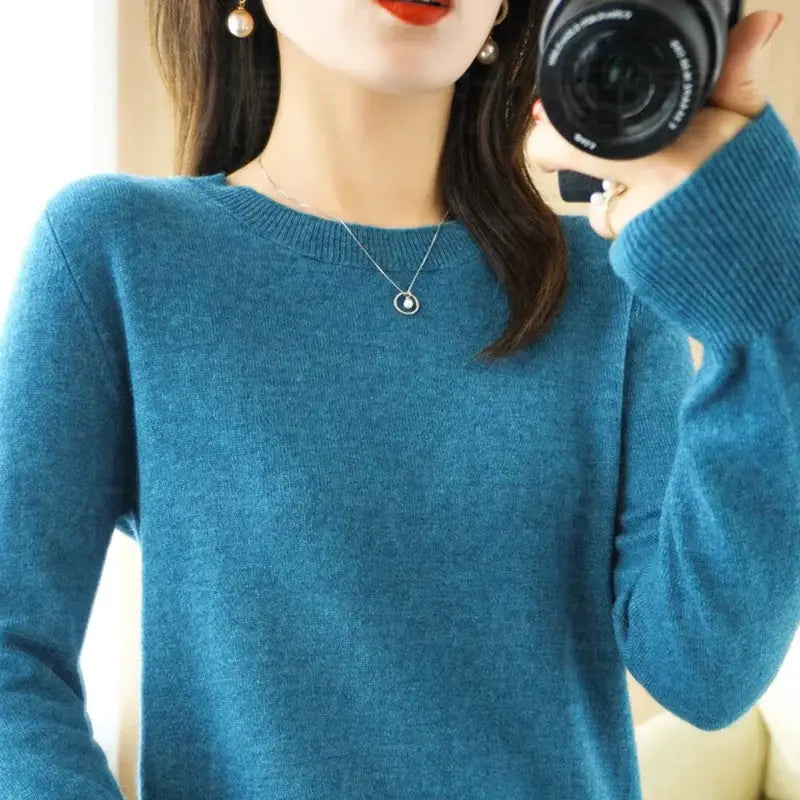 Autumn And Winter Cashmere Sweater Women’s Crew Neck Pullover Casual Knitted Top Women’s Short Undercoat Fashion 18