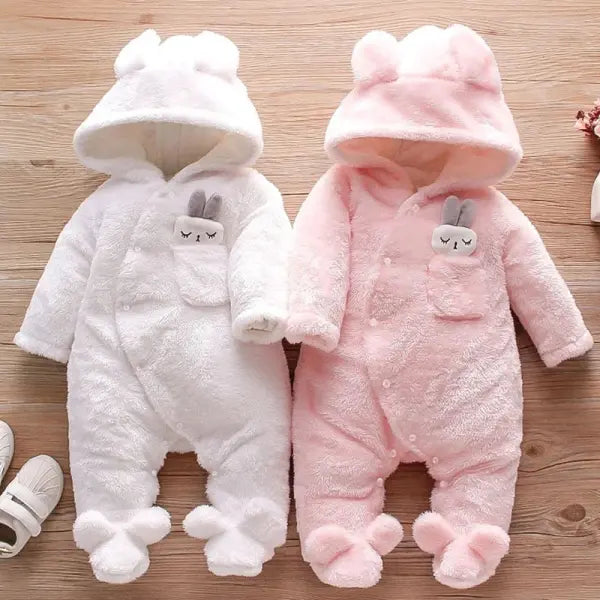 Autumn & Winter Baby Plush Outfit – Warm Thick Cotton Clothes with Cartoon Dog & Rabbit for 0–2 Years