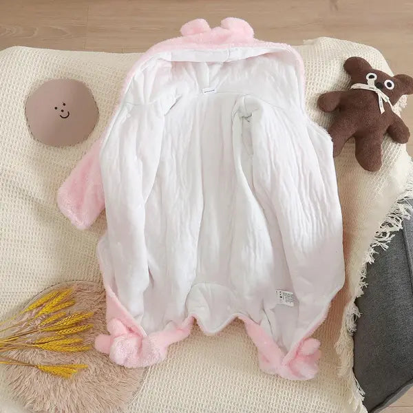 Autumn & Winter Baby Plush Outfit – Warm Thick Cotton Clothes with Cartoon Dog & Rabbit for 0–2 Years