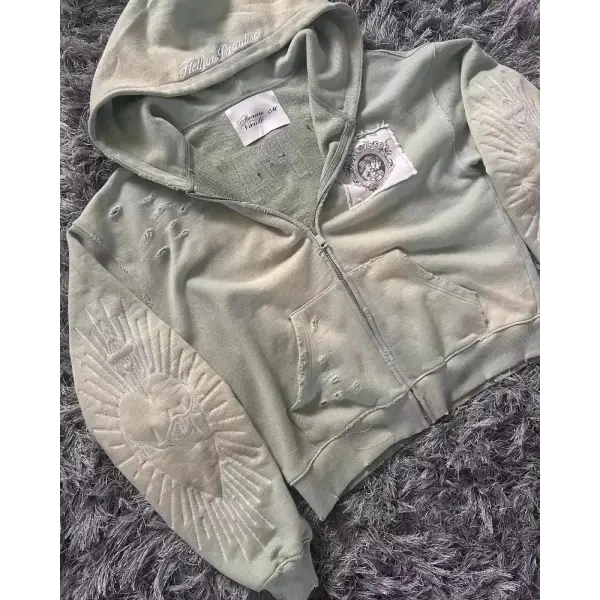 Women’s Y2K Harajuku Zipper Sweater – Embroidered Retro Casual Top for Autumn & Winter