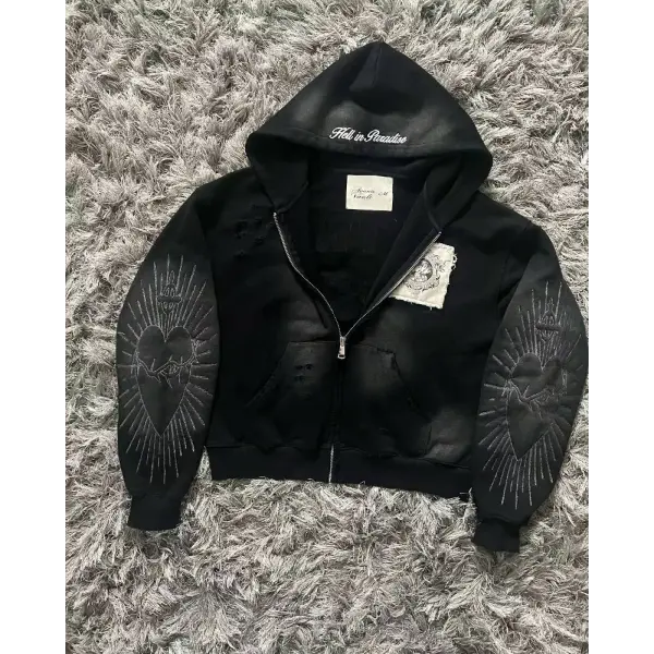 Women’s Y2K Harajuku Zipper Sweater – Embroidered Retro Casual Top for Autumn & Winter - 1 / M