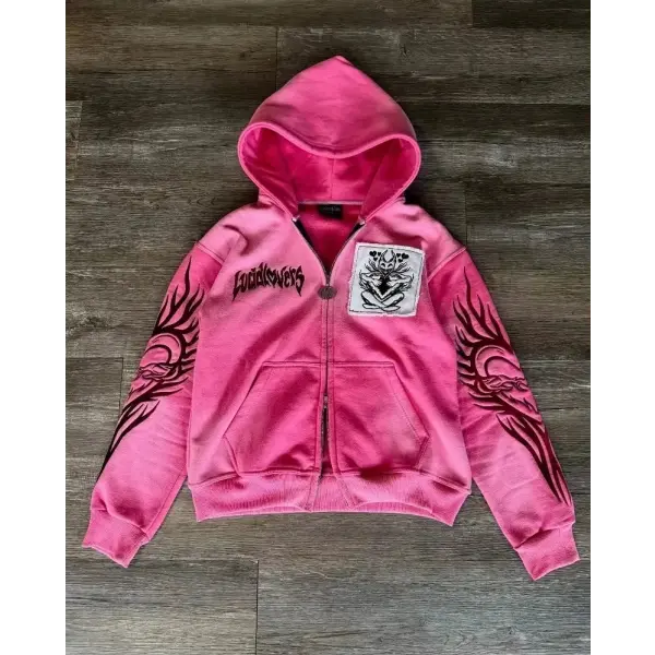 Women’s Y2K Harajuku Zipper Sweater – Embroidered Retro Casual Top for Autumn & Winter - 1 3 / M