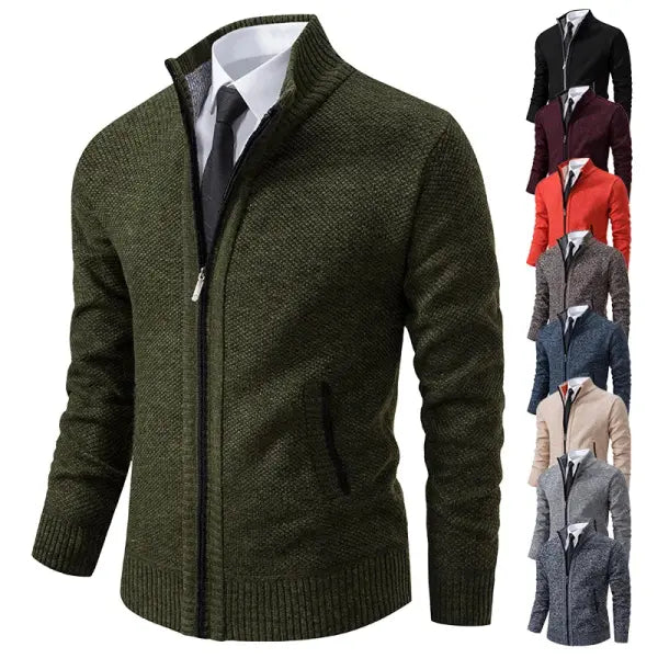 Solid color stand collar zipper cardigan fleece warm men jacket
