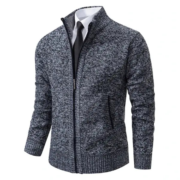 Solid color stand collar zipper cardigan fleece warm men jacket - XXXL / 8801Dark gray
